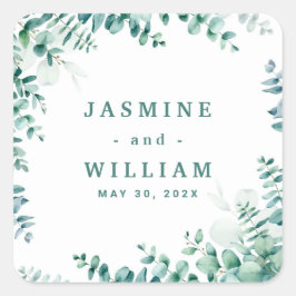 Grüne Eukalyptus Square RahmenWedding Quadratischer Aufkleber