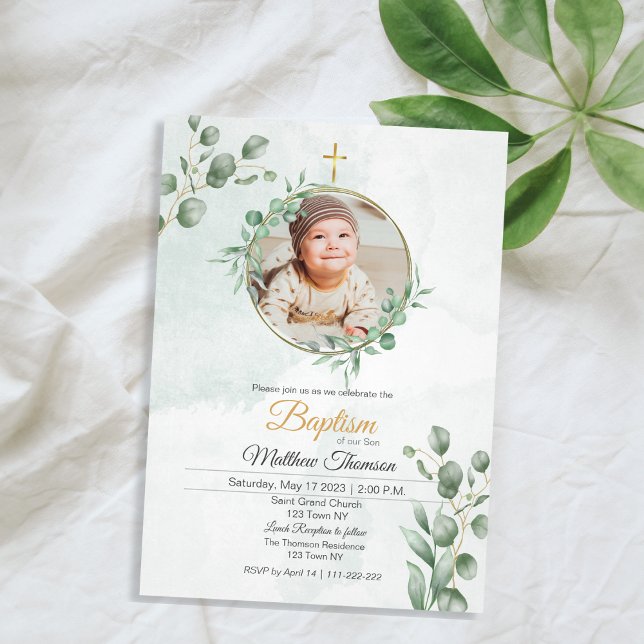 Grüne Eukalyptus-Taufe Einladung (Green Eucalyptus Baptism Invitation)