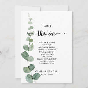 Grüne Eukalyptus-Tischnummer 13 Sitzplakette Einladung