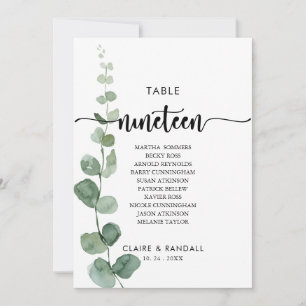 Grüne Eukalyptus-Tischnummer 19 Sitzplakette Einladung