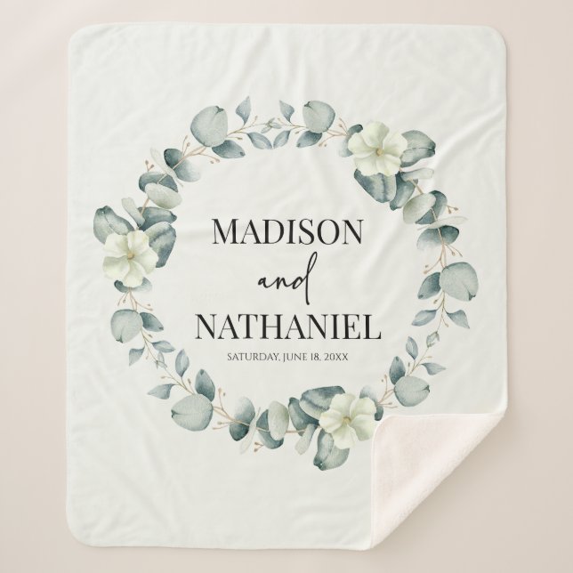 Grüne Eukalyptus Verlasse Grüne Botanische Hochzei Sherpadecke (Vorderseite)