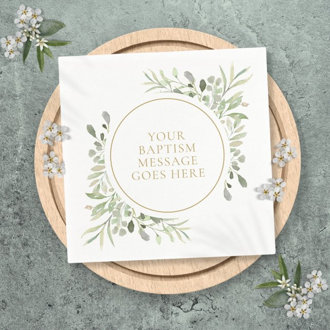 Grüne Eukalyptus Wasserfarbe Taufe Christening Serviette (Greenery Eucalyptus Watercolor Baptism Christening Napkins)