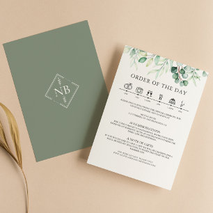 Grüne Eukalyptus Wedding Details Zeitleiste Begleitkarte