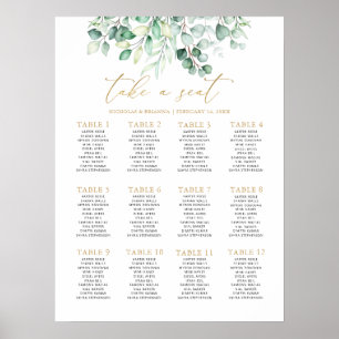 Grüne Eukalyptus Wedding Gold 12 Tischsitze Poster