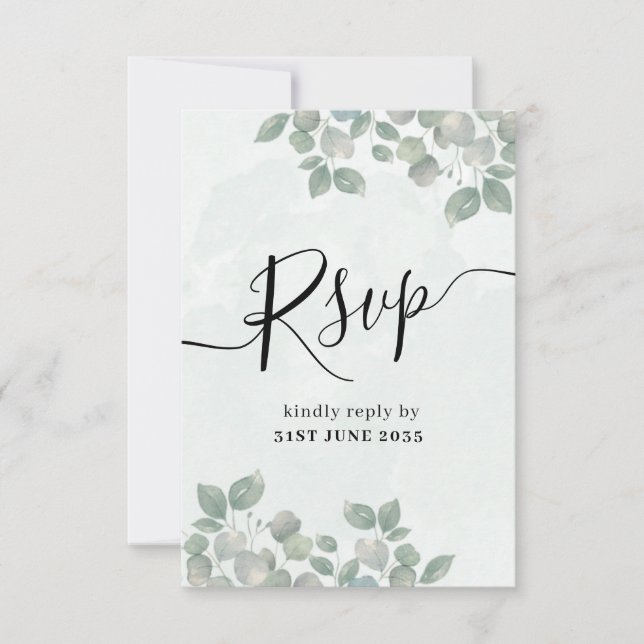 Grüne Eukalyptus Wedding RSVP (Vorderseite)