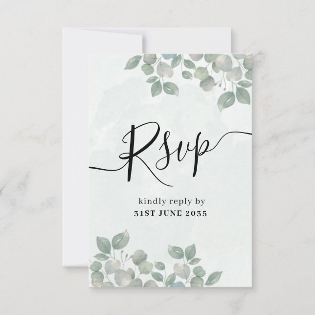 Grüne Eukalyptus Wedding RSVP Karte (Vorderseite)
