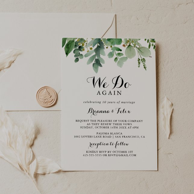 Grüne Eukalyptus Wir machen wieder Vow Erneuerung Einladung (Von Creator hochgeladen)