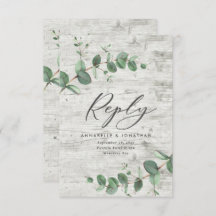 Grüne Eukalyptusblättrige Weißholz Hochzeit RSVP