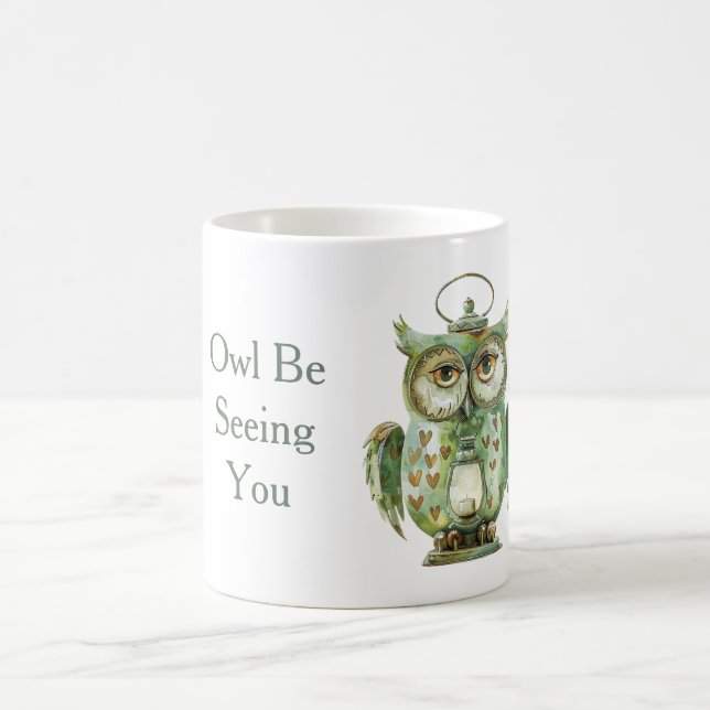 Grüne Eule wird dich sehen Kaffeetasse (Mittel)
