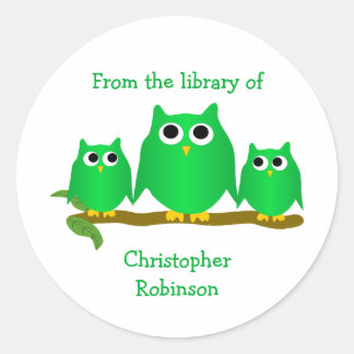Grüne Eulen Design-Exlibris Runder Aufkleber