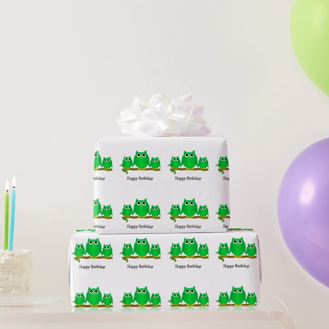 Grüne Eulen Design Geburtstagsgeschenk Geschenkpapier (Partygeschenke)
