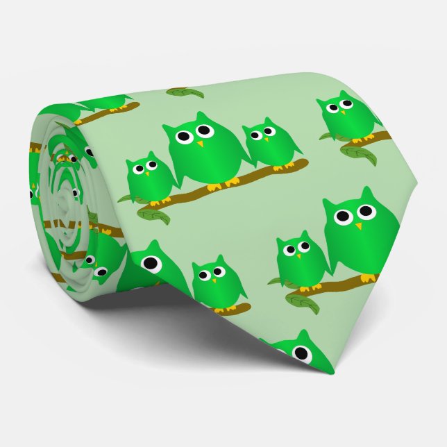 Grüne Eulen Design Jeder Farbige Hintergrund Krawatte (Gerollt)