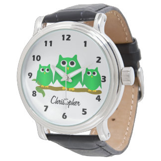 Grüne Eulen Design personalisiert Armbanduhr