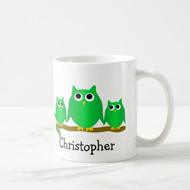 Grüne Eulen Design personalisiert Kaffeetasse (Rechts)