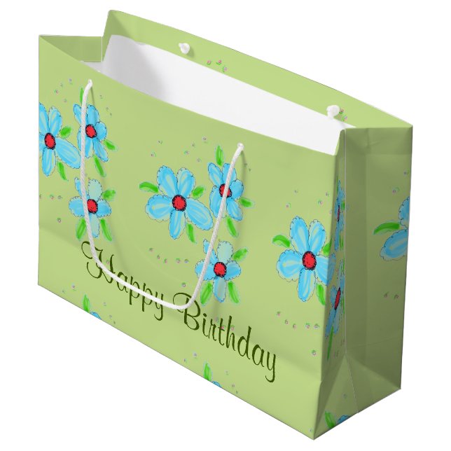 Grüne Extravagante Flower-Geschenktasche Große Geschenktüte (Vorderseite Schrägansicht)