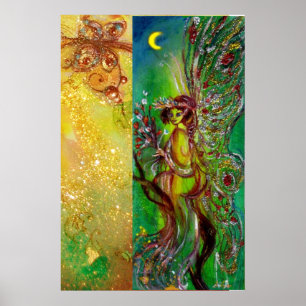 GRÜNE FAIRE MIT GOLDFLORALEN GLITZERN IN MONLIGHT POSTER
