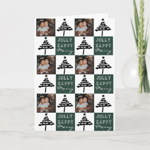 Grüne Familien-Weihnachtsbaum-Collage-Foto Karte