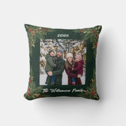 Grüne Familienfoto-Weihnachts-Wurfkissen Kissen