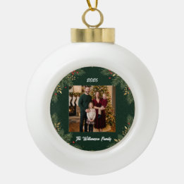 Grüne Familienfoto-Weihnachtsdekoration Keramik Kugel-Ornament