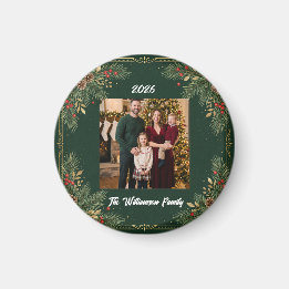 Grüne Familienfoto-Weihnachtsmagnet Magnet