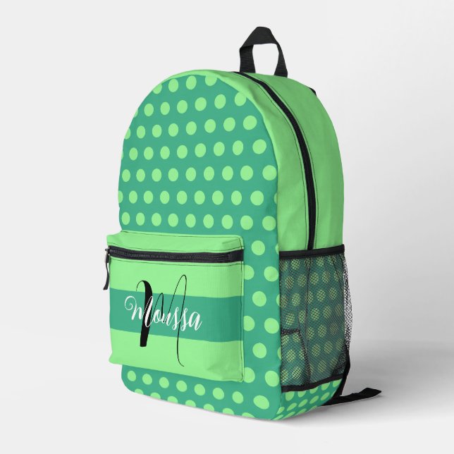 Grüne Farbe der Ästhetik - Anfangsname Monogramm Bedruckter Rucksack (Rückseitige Ecke Rechts)