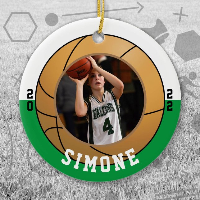 Grüne Farben des Baseball-Teams Keramik Ornament (Green and White Baseball Let's Go Team Ornament. Celebrate your high school or college athlete.)