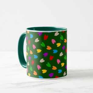 Grüne farbenfrohe Liebesherzen Muster  Tasse