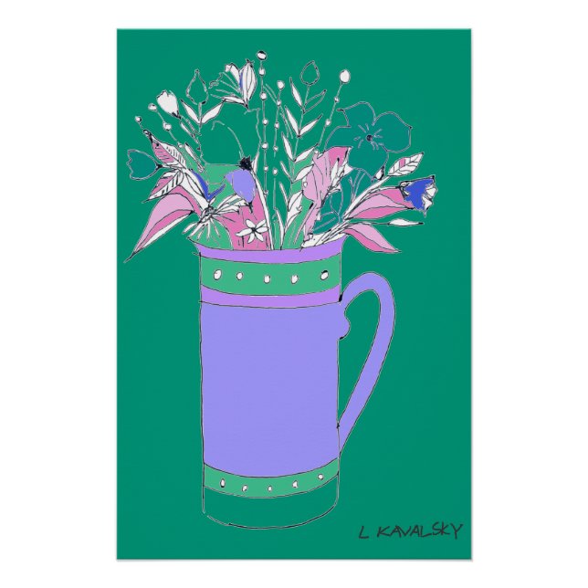 Grüne, farbige Blume in einem Tasse Poster (Vorderseite)