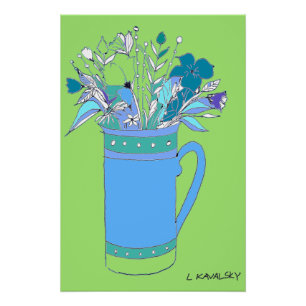 Grüne, farbige Blume in einem Tasse Poster