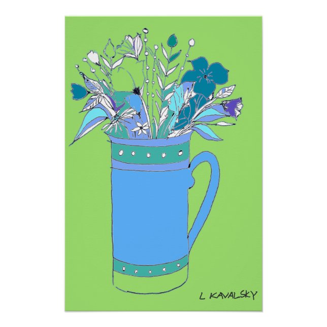 Grüne, farbige Blume in einem Tasse Poster (Vorderseite)