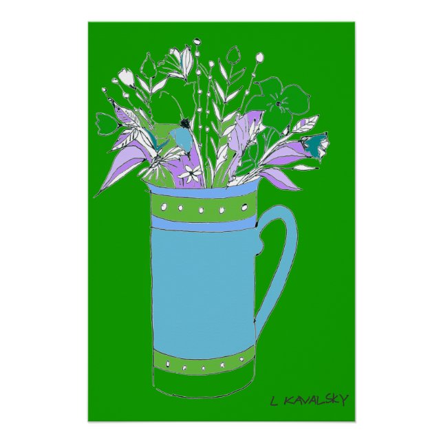 Grüne, farbige Blume in einem Tasse Poster (Vorderseite)