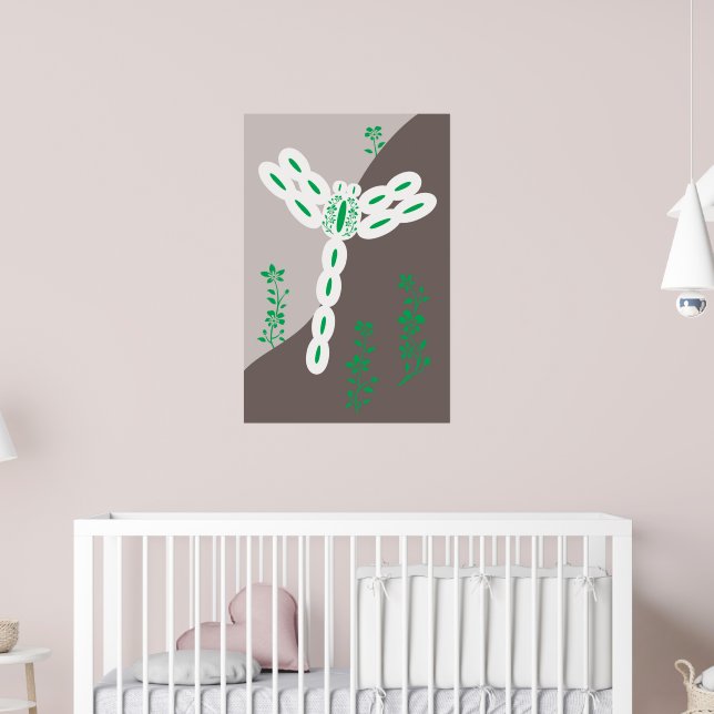 Grüne Farbspritzer fliegende florale Libelle Poster (Kinderzimmer 2)
