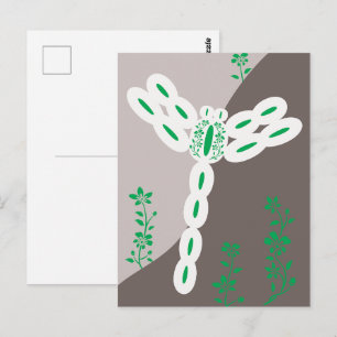 Grüne Farbspritzer fliegende florale Libelle Postkarte