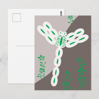 Grüne Farbspritzer fliegende florale Libelle Postkarte