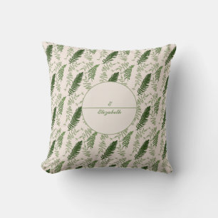 Grüne Farne Muster Monogramm und Name Throw Pillow Kissen