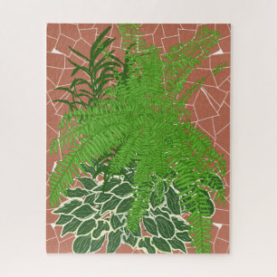 Grüne Farne und Hostas auf Terrakotta-Mosaik Puzzle