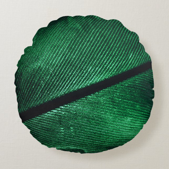 Grüne Feder, schöne Muster Textur. Rundes Kissen (Vorderseite)