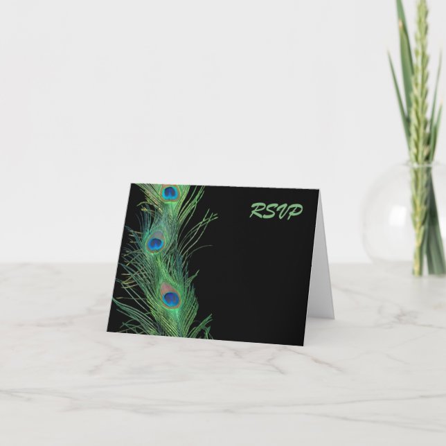 Grüne Federn mit schwarzem Hochzeit UAWG Einladung (Vorderseite)