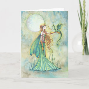 Grüne Fee und Drachen Fantasy Kunst Karte