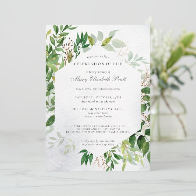 Grüne Feier zur Beerdigung des Lebens Einladung (Stehend Vorderseite)