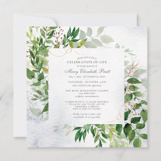 Grüne Feier zur Beerdigung des Lebens Einladung (Vorderseite)