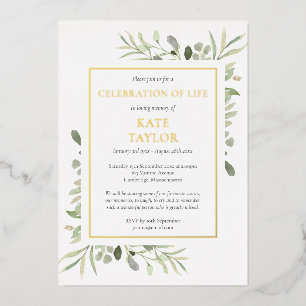 Grüne Feier zur Beerdigung des Lebens Gold Folieneinladung