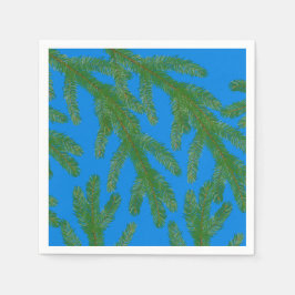 Grüne Fichtenbäume und Zweige Blau Serviette
