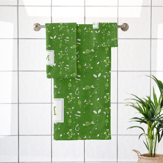 Grüne Fischerei Nahtlose Muster Mit Monogramm Badhandtuch Set