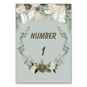 Grüne Fläche und Vanilla Wasserfarben Tischnummern