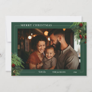 Grüne flache Weihnachtskarte mit Foto Feiertagskarte