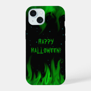 Grüne Flammen im Sternenhimmel iPhone 15 Hülle