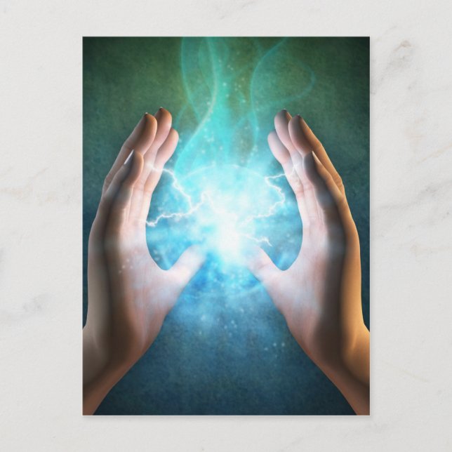 Grüne Flammen starke HeilHände Postkarte (Vorderseite)