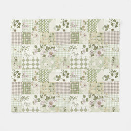 Grüne Flieder-Quilt-Patchwork-Gingham-Cottagecore Fleecedecke