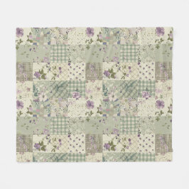 Grüne Flieder-Quilt-Patchwork-Gingham-Cottagecore Fleecedecke